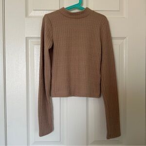 Hollister Women’s XS Brown Ribbed Mock Neck Sweater Soft Cozy Long Sleeve Fitted
